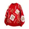 Suéter Rojo de Año Nuevo para Hombre 2025 Nuevo Estilo de Invierno Jersey de Punto para Pareja para Mujer 691P51