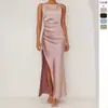 Novedades Primavera y Verano 2026 Ropa para Mujer Color Sólido Sexy Espalda Descubierta Abertura Falda de Longitud Media Vestido sin Mangas de Tirantes para Mujer