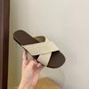 Pantuflas de Lino con Tiras Cruzadas para Exterior de Mujer Verano Nuevo Sandalias Casuales Retro Vacaciones Playa Mar Sandalias Planas