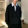 Moletom Patchwork Falso de Duas Peças Tendência Estilo Americano de Alta Qualidade para Homens, Moda Estilo Hong Kong Ins Solto Casual Top Roupas Masculinas