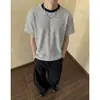 Camiseta de Manga Corta a Rayas de Bloques de Color Retro Americano para Hombre, Marca de Verano de Moda, Peso Pesado de Corte Holgado, Tacto de Alta Calidad, Cuello Redondo de Media Manga