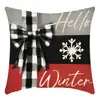 Funda de almohada con estampado navideño a cuadros blancos y negros, funda de cojín cuadrada de tela de lino, funda de cojín para sofá del hogar al por mayor