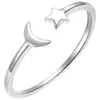Anillo Fresco de Estrella y Luna para Mujer Lujo Ligero Sentido de Diseño de Nicho Estrella y Luna Apertura Enlace de Dedo Regalo del Día de San Valentín