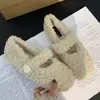 Sapatos fofos femininos 2026 novos estilosos modernos de inverno para uso externo mocassins de pelúcia com uma única tira sapatos Mary Jane