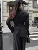 Blazer Europeo y Americano Transfronterizo Estilo Francés para Viajar con Cintura Fruncida Plisada con Diseño Elegante y Chaqueta de Traje de Manga Larga Ajustada