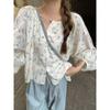 Camisa Floral de Manga Longa Estilo Fresco para Tamanho Pequeno Solta Emagrecedora Gola Redonda Doce Estilo Menina Versátil Camisa de Chiffon