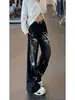 Jeans Estampados con Graffiti para Hombre Pierna Ancha Diseño Holgado Pantalones de Nicho Calle Alta Americana Hip-Hop Pantalones de Pierna Ancha