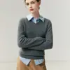 Direto da fábrica, nova moda feminina outono e inverno 100% caxemira gola V simples versátil camisa básica, suéter feminino de corte solto