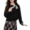 Suéter de Encaje Irregular Patchwork para Mujer 2026 Primavera y Otoño Nueva Moda Elegante Versátil Camisa Base de Punto
