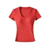 Camiseta Curta de Manga Curta com Decote U para Mulheres, Estilo Curto com Bojo, Top Sexy de Verão Ajustado que Afina a Cintura, Camiseta Básica de Cintura Alta