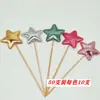 Bandeira de decoração de bolo direto da fábrica, espelho brilhante, estrela Pu brilhante, amor, mesa de sobremesas, palito de bambu, cartão, Pacote com 50