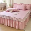 Saia de Cama Estilo Princesa Peça Única Ultra Macia Esconde Imperfeições Capa de Lençol de Cama Conjunto de Três ou Quatro Peças Algodão Puro Lavado à Água Universal para Todas as Estações