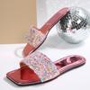 Comercio Exterior Transfronterizo Verano 2025 Nuevos Zapatos de Mujer Playa Lentejuelas Sandalias de Punta Abierta Zapatillas Planas Ropa Exterior de Mujer