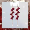 Brincos de Gancho para Orelha Sem Furo com Franjas Estilo Retrô Francês Super Fada Veludo Vermelho Rosa Brincos de Noiva Novo Estilo