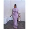 2026 Novo Vestido Elegante Plissado de Manga Longa Slim-fit Europeu e Americano Transfronteiriço para Mulheres com Temperamento Saia Longa que Molda o Corpo Cor Sólida Moda