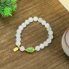 Pulseira Original de Jade Tianshan com Contas Feitas à Mão de Garra de Gato Queimada em Carvão, Pulseira de Contas Redondas, Pulseira de Pedra de Jade Tipo Gelo DIY