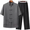 Roupas de verão estilo Tang para homens, de meia-idade e idosos, de seda de amoreira, manga curta fina, roupas casuais estilo chinês novo para idosos
