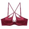 Ropa Interior Francesa Delgada Sexy Brillante Hueca Encaje de Pestañas Sujetador Suave Aro de Acero Correa Cruzada Hermoso Sujetador de Espalda