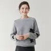 Suéter de Cashmere Espesso com Gola Redonda 2026 Outono/Inverno Novo Estilo Feminino Solto Pulôver Jacquard Tricô Simples Camada Base Suéter