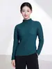 Top Miyake de color liso con pliegues y manga larga, textura de grano de maíz, cuello semi-alto, elástico, corte ajustado, camiseta versátil
