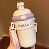 Venta al por mayor Dropshipping Estudiante Bolso Cruzado Súper Lindo Vaso con Popote de Vidrio Estilo Ins Taza de Té para Niñas Taza de Agua de Alto Valor Tipo Bollo