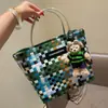 Bolsa tejida artesanal tailandesa de verano, marca de moda, cesta de mercado, bolso de mano para mujer, tote, bolsa de playa, bloque de color