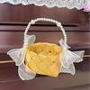 Cesta de Flores Pequeña Tejida con Perlas de 38 Secciones Malla de Encaje Estilo Mori Cesta de Flores Tejida con Virutas de Madera Cesta para Floristería y Arte Floral