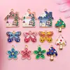 12 Pingentes de Casa de Cogumelo Borboleta Colorida com Gotejamento de Óleo Pacote de Material para Chaveiro DIY Colar Acessórios de Joia