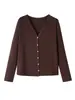 Nuevo Cárdigan Chaqueta de Punto Tencel Acetato Lana Otoño/Invierno para Mujer, Color Sólido Cuello en V Básico Manga Larga