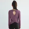 Ropa de Yoga para Mujer Manga Larga Espalda Bonita Conjunto Deportivo Top sin Espalda Cubierta Holgada Ropa para Pilates Fitness Entrenamiento Running