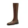Botas de Montar de Piel de Vaca de Primera Capa Estilo Coreano Punta Redonda con Cremallera Lateral de Lujo Ligero 2026 Invierno Nuevas Versátiles Cómodas Botas Largas
