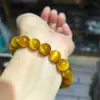 Pulsera de Piedra Ojo de Tigre Dorado, Pulsera Redonda de una Sola Vuelta, Pulsera Amarilla de Piedra de Tigre, Accesorio Unisex de una Sola Vuelta