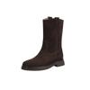Botas de Chimenea Versátiles de Piel de Vaca de Primera Capa Otoño e Invierno 2025 Tacón Medio Grueso Punta Redonda Piel Genuina Slip-On Manga de Pera Botines Cortos para Mujer