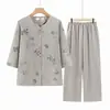 Conjunto de verano de dos piezas casual nuevo para señoras mayores, atuendo de abuela de manga corta de verano para mujeres de mediana edad y mayores, camisa de madre, ropa para personas mayores