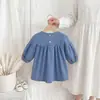 Vestido jeans bordado étnico estilo coreano para meninas, novo modelo outono 2026, vestido casual de algodão puro com mangas compridas para crianças pequenas