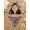 Traje de baño bikini transfronterizo AliExpress 2026 nuevo estampado de leopardo europeo y americano con cordones traje de baño sexy para mujer