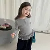 Camiseta Interior Dulce de Lunares para Niña Maiyoyo con Tapeta de Botones Henley Encaje de Pliegues de Champiñón Otoñal Top Elegante