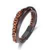 Pulseira masculina de moda simples Pulseira de contas de madeira de couro de estilo europeu e americano com fivela magnética de liga para homens Pulseira tecida à mão