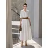 Vestido Midi de Manga Média com Gola, Ajuste na Cintura e Barra Flare, Estilo Comuter, Nova Moda Tendência Verão 2026 para Transmissão ao Vivo e Distribuição