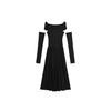 Vestido Largo Elegante para Mujer Estilo Francés Diseño Puro Deseo Plisado Fuera del Hombro Manga Larga Sin Tirantes Sexy Adelgazante de Cintura