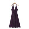 7617-25 Novo Estilo de Verão Europeu e Americano Elegante Roxo Comprimento Médio Sexy Decote V Alcinha Vestido de Sol