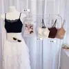 Camisola sin costuras con ribete de encaje, escote en U pronunciado, copas fijas, espalda hermosa, tejido delicado, fresco y apto para la piel, tirantes ajustables 3987