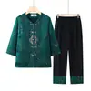 Conjunto de atuendo de verano para abuela, ropa para mujeres de mediana edad y mayores, camisa de manga corta y pantalones, conjunto tradicional chino de dos piezas para señora mayor, ropa para ancianos