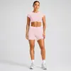 Conjunto Esportivo de Manga Curta com Costas Nuas Transfronteiriço para Mulheres com Bojos Top Fitness Roupa Esportiva ao Ar Livre Roupa de Yoga