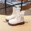 Botines Cortos Forrados de Felpa para Niñas Otoño Invierno Nuevo Estilo Princesa Botas de Cuero con Lazo de Perlas Botas Martin para Niños Botas de Algodón Cálidas