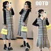 En Stock Nuevo Vestido de Punto Grueso Patchwork Otoño e Invierno Nicho Único Cuello en V Adelgazante de Maternidad Sirena