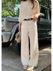 Jeans Lavado Baishiwang de Algodão Tencel de Cintura Alta para Mulheres, Novo Estilo de Verão, Corte Solto Petite, Calças Retas Largas Emagrecedoras