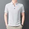 Nueva Camiseta de Manga Corta con Cuello de Solapa para Hombre Verano 2025, Camisa de Manga Corta de Seda Helada, Top de Color Sólido, Camiseta para Dropshipping Transfronterizo