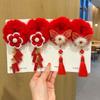 Anel de Cabelo de Pelúcia Vermelho para Crianças Corda de Cabelo Vermelha Nova Corda de Cabelo de Ano Novo para Meninas Flor de Cabelo Estilo Chinês Cabelo de Hanfu Traje Tang