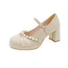 Sapatos Mary Jane de Salto Alto Feminino Temperamento Elegante Não Cansam os Pés Wo Xiu Vestido de Casamento Duas Vias Noiva Noivado Salto Grosso Camada Única